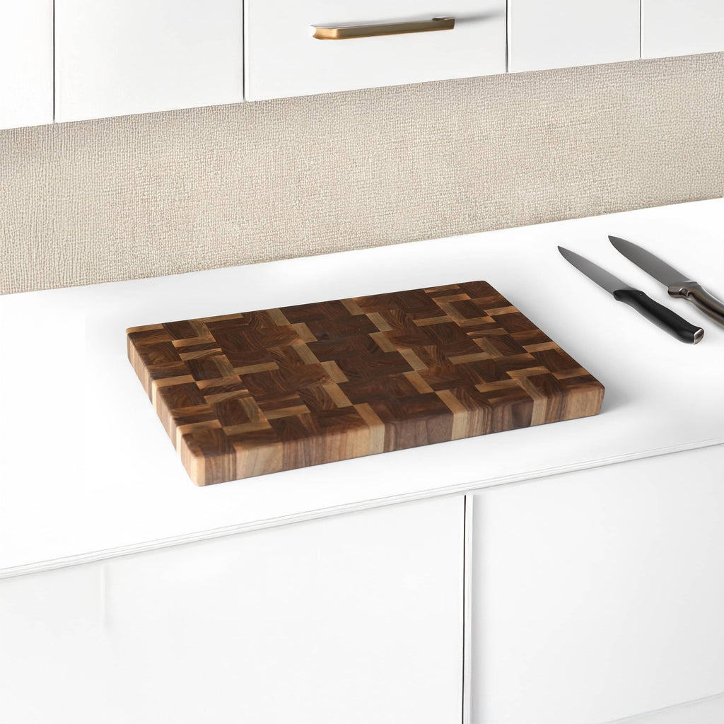 Mosaic Cut Endgrain Walnut Cutting Board – Handmade Serving and Presentation Board | Special Design for Gastronomy Professionals