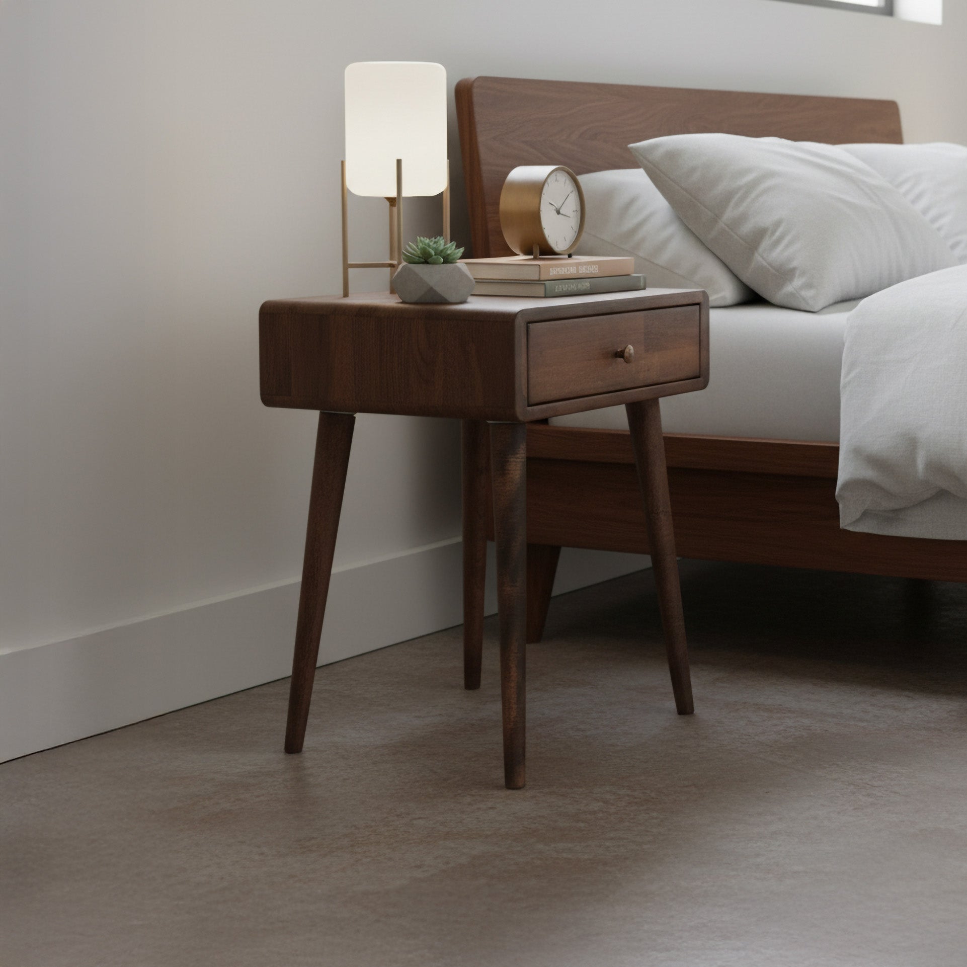 Beech Wood Single Drawer Nightstand, Natural Wood