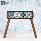 Mexican Tiled Wooden Flower Pot with Feet