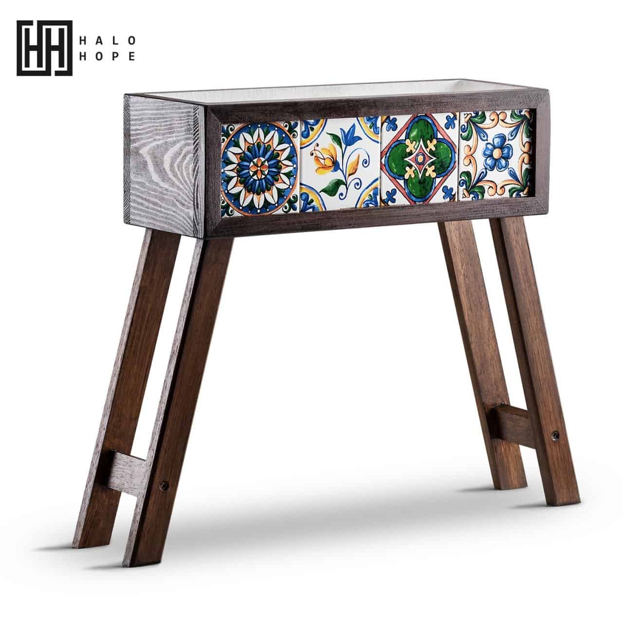 Mexican Tiled Wooden Flower Pot with Feet