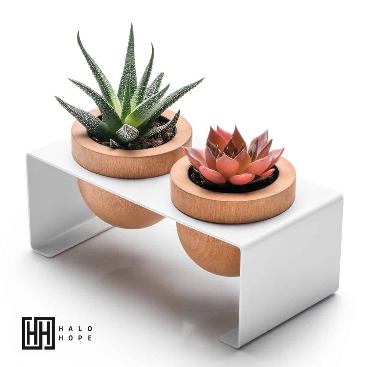 Dew White, Metal Stand Succulent Pot