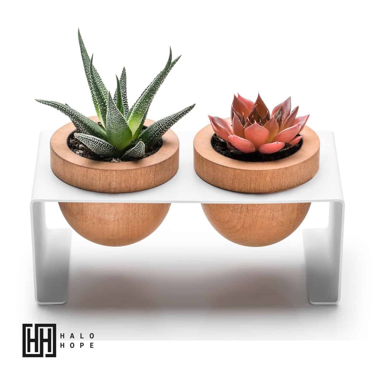 Dew White, Metal Stand Succulent Pot