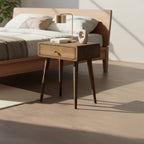 Beech Wood Single Drawer Nightstand, Natural Wood