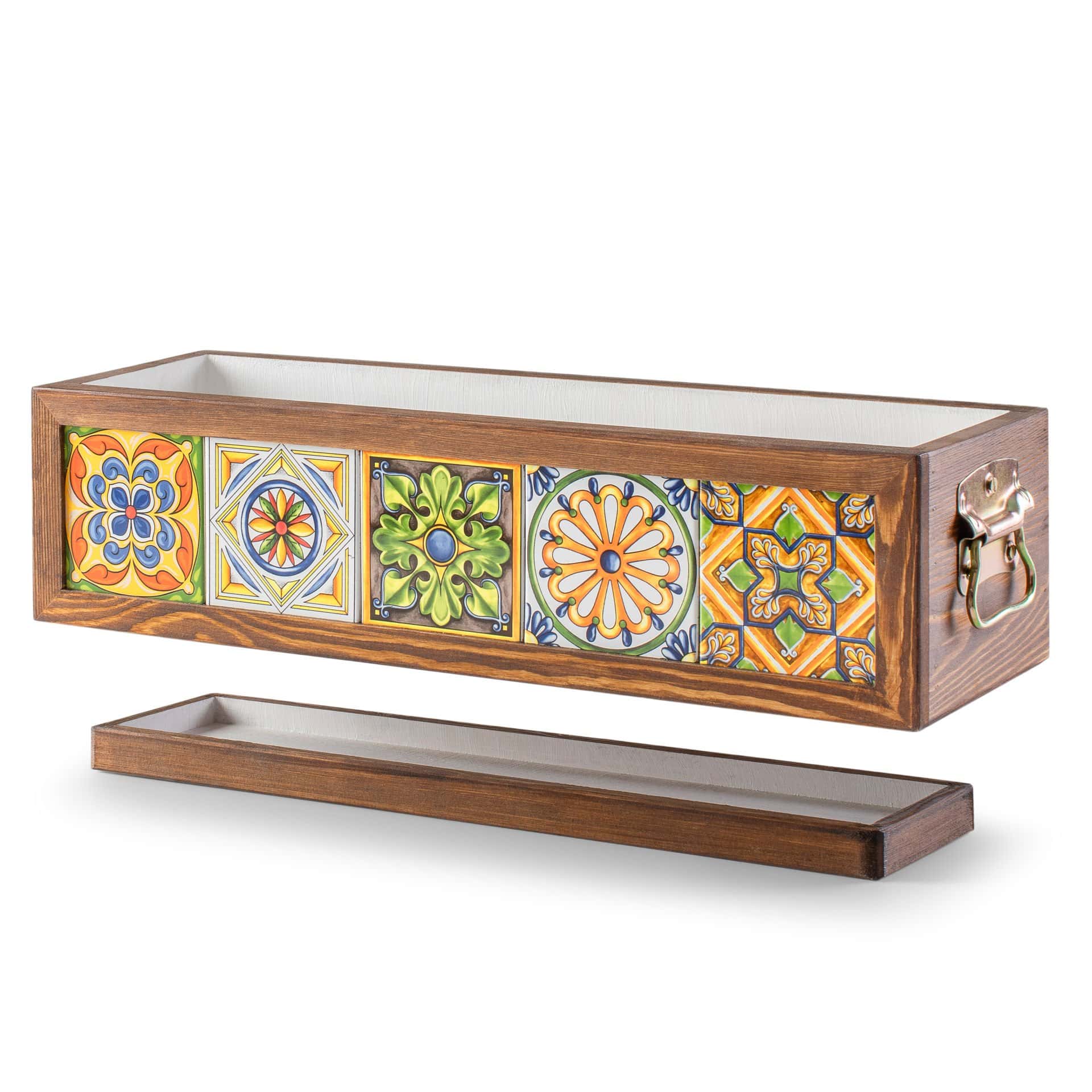5 Handmade Mexican Tile Wooden Flower Pots