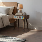 Mexican Tile Single Drawer Nightstand, Natural Beech