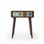 Mexican Tile Single Drawer Nightstand, Natural Beech