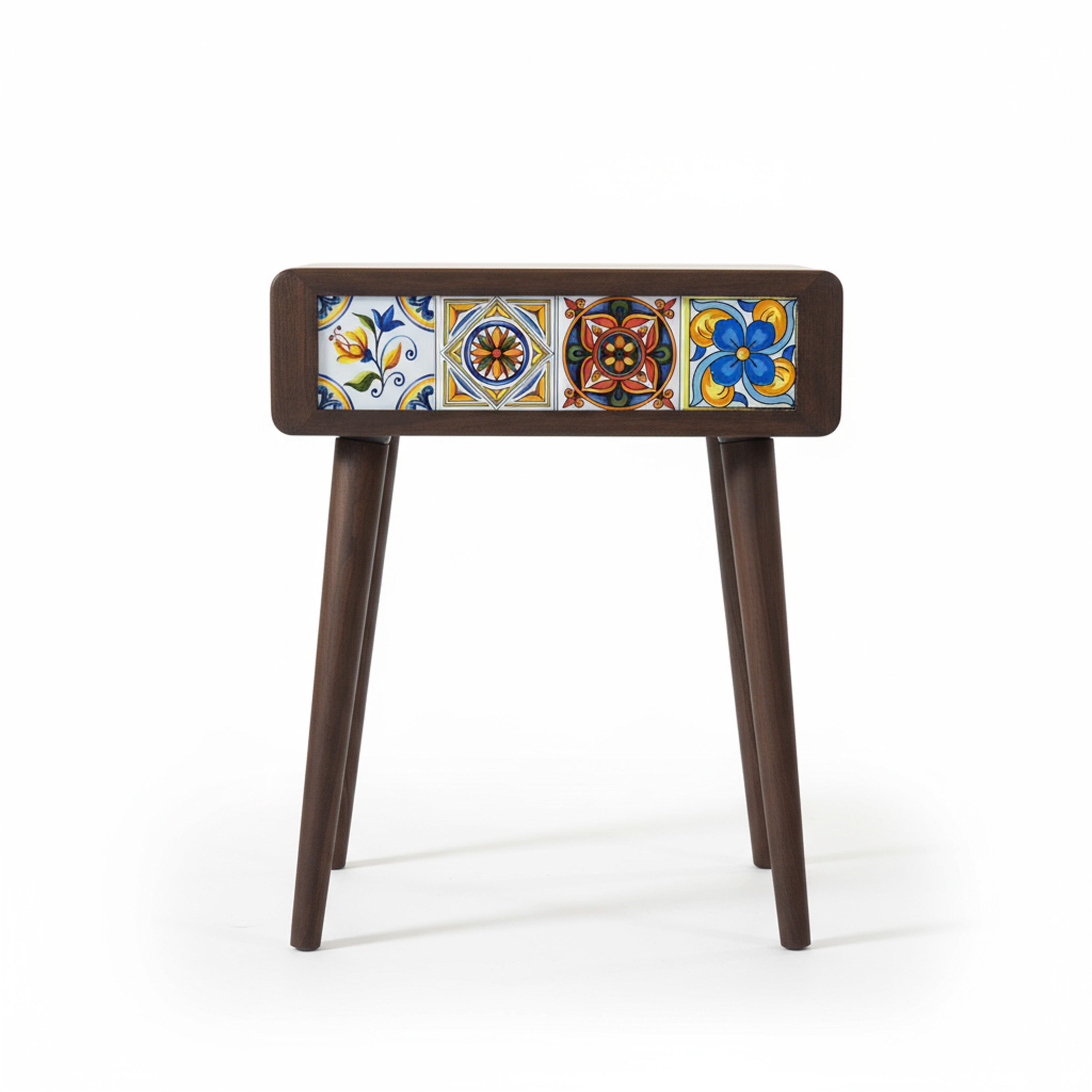 Mexican Tile Single Drawer Nightstand, Natural Beech