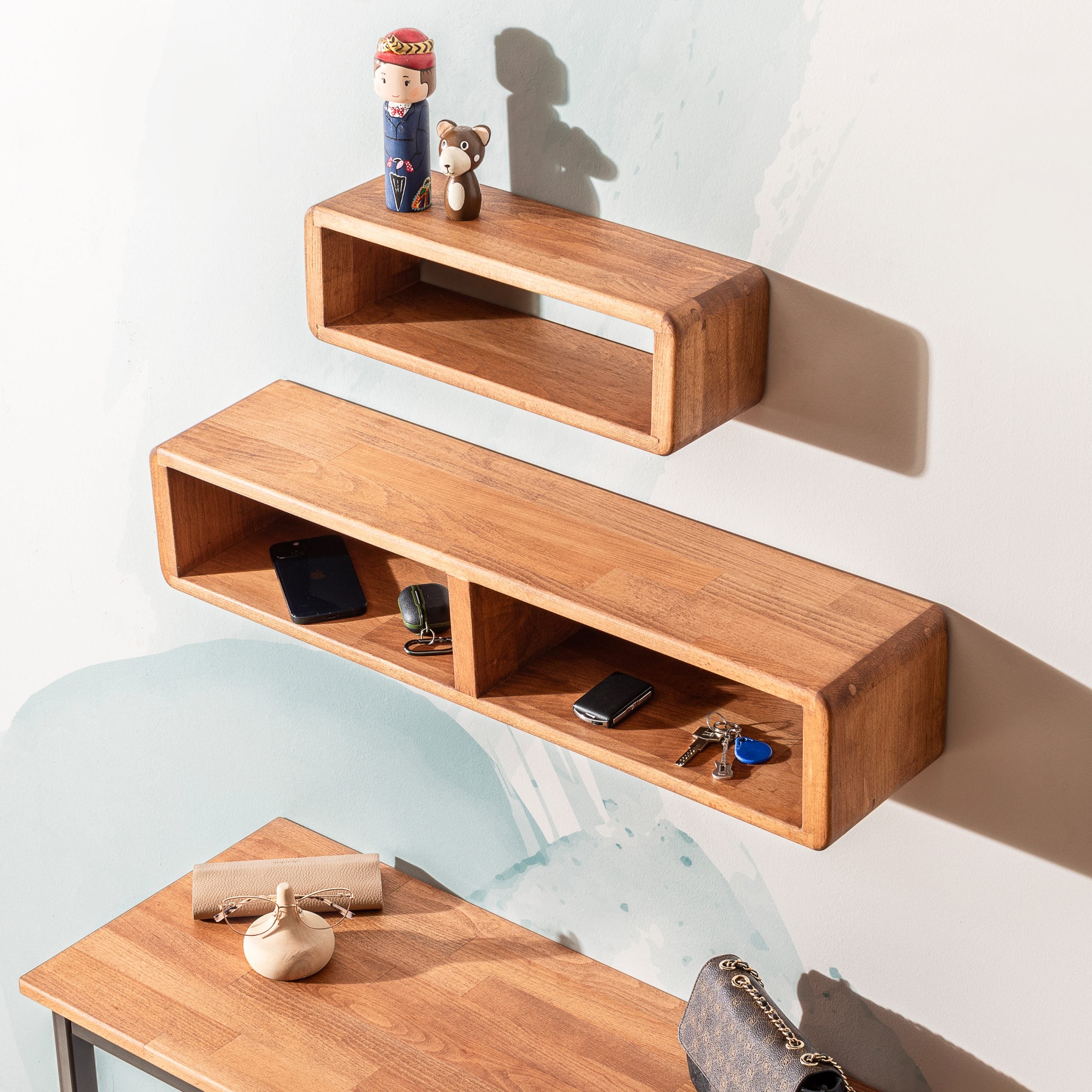 Wooden Decorative Box Shelf - Dark Brown