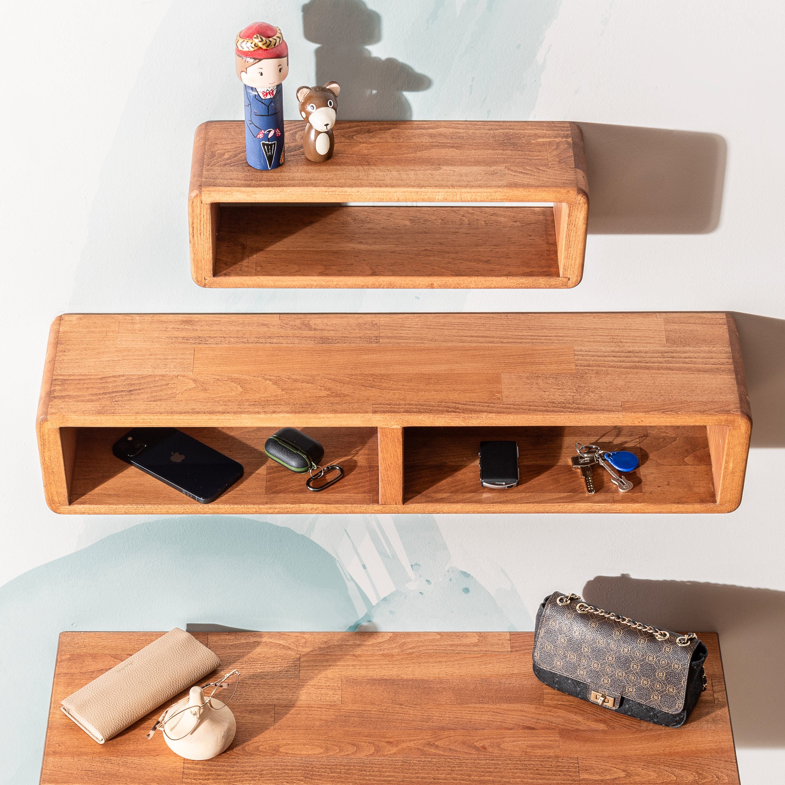 Wooden Decorative Box Shelf - Dark Brown