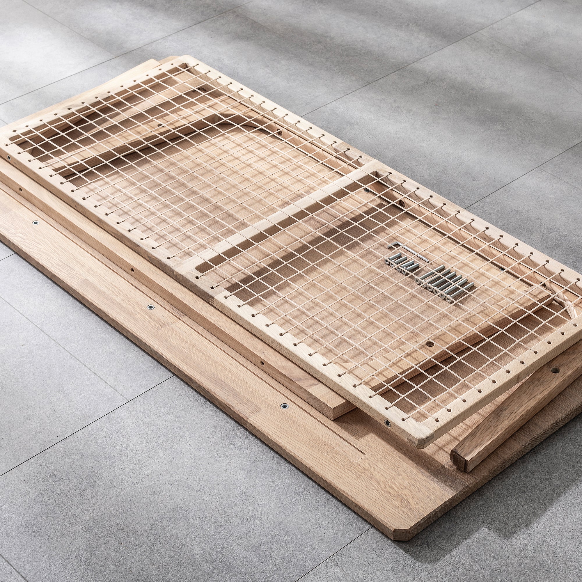 Handmade Oak Coffee Table with Natural Wood Shelves