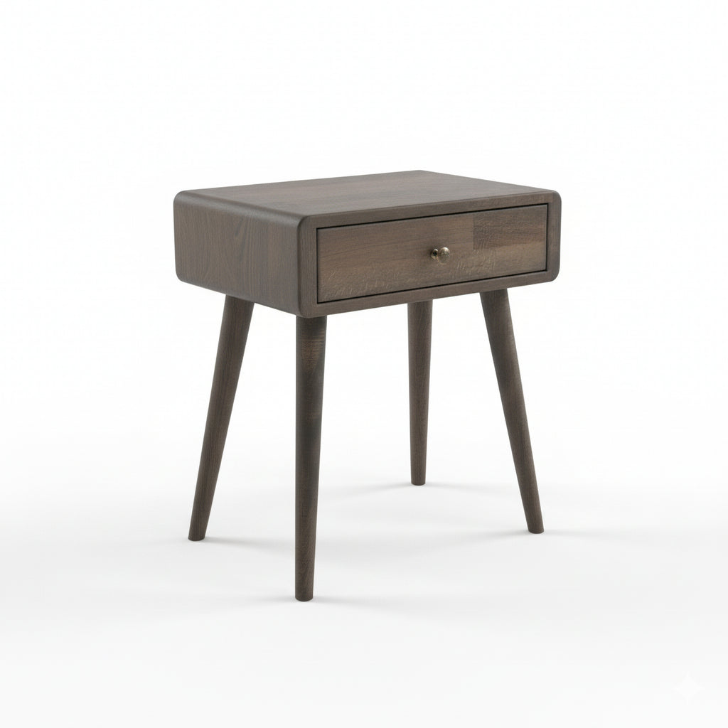 Beech Wood Single Drawer Nightstand, Natural Wood