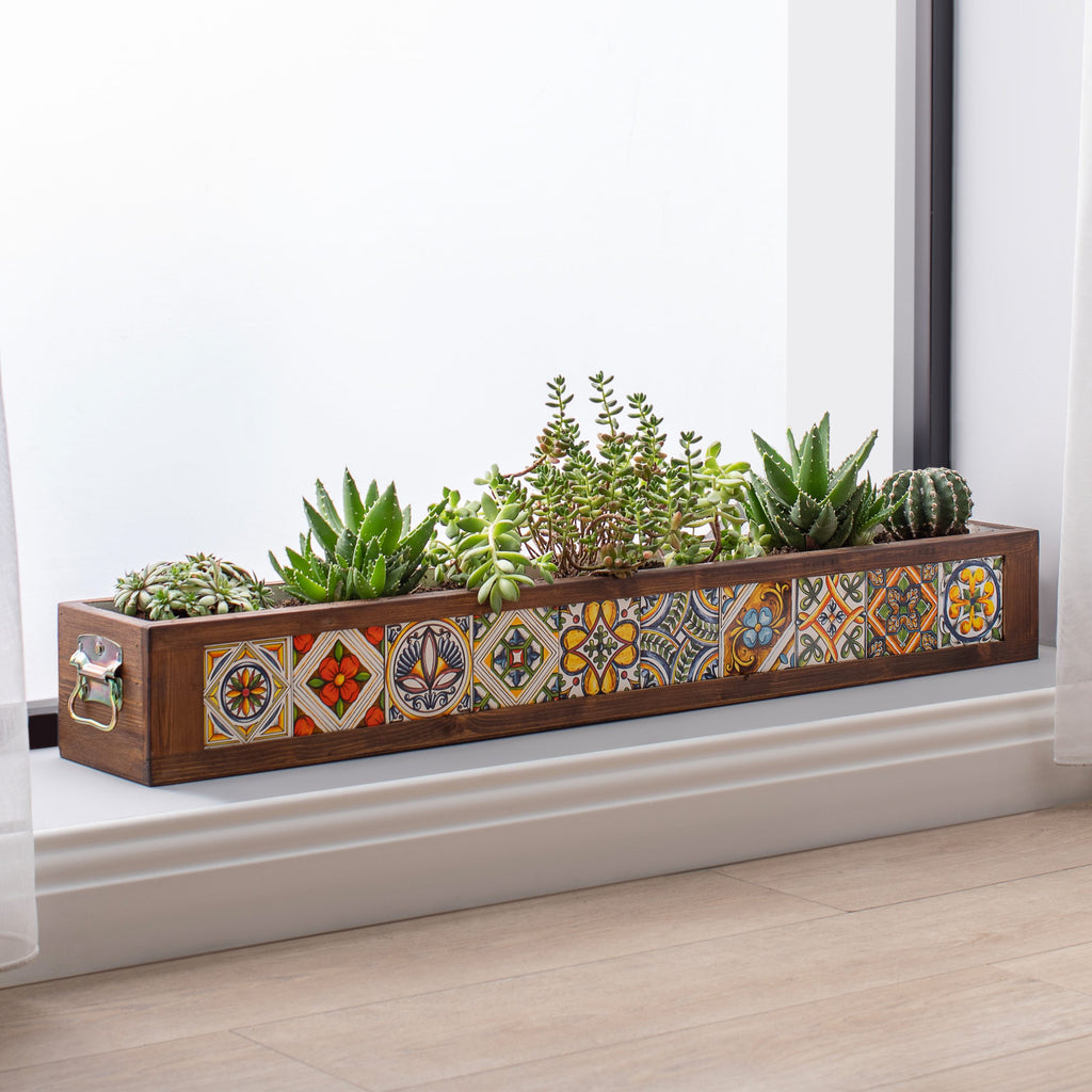10 Handmade Mexican Tiled Wooden Flower Pots