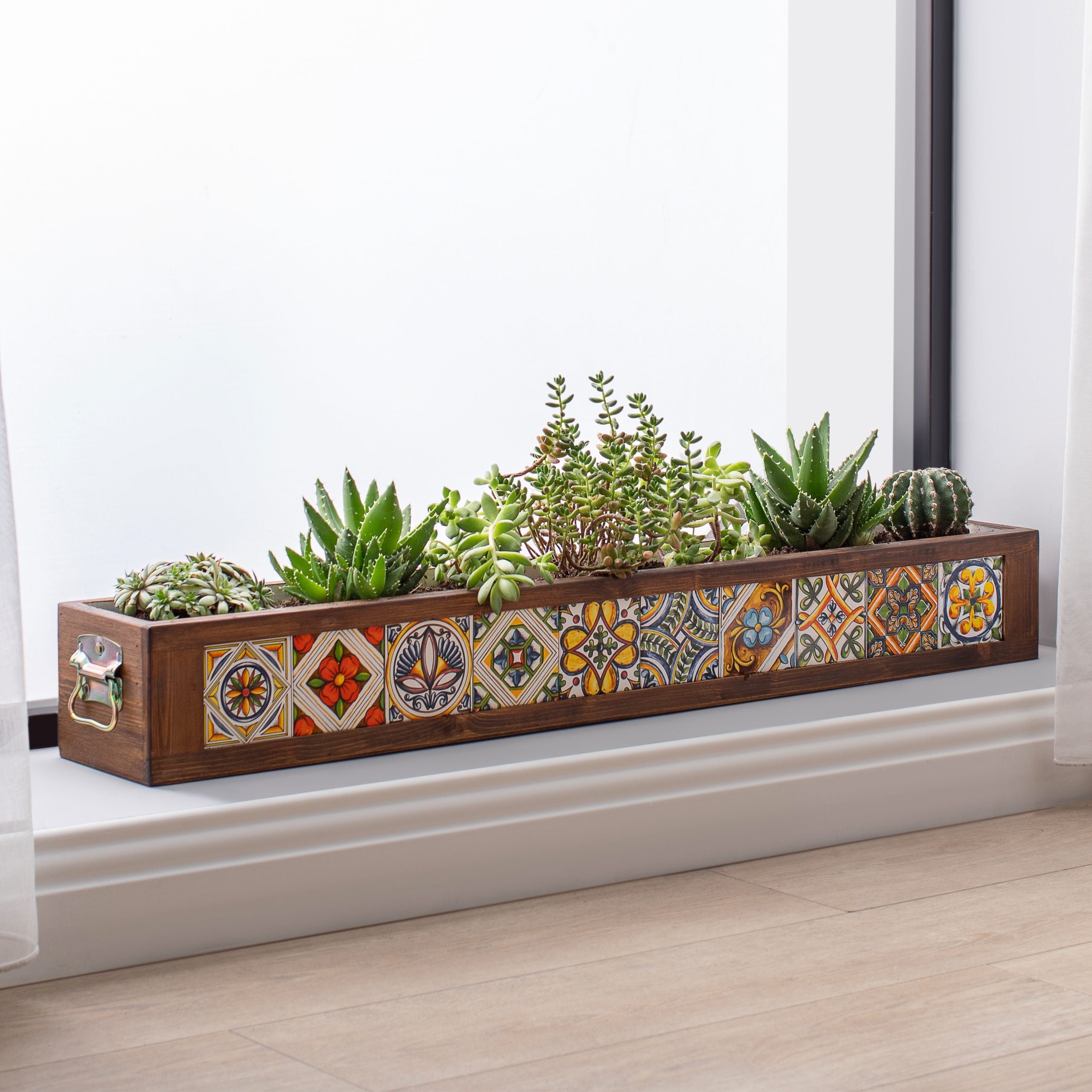 10 Handmade Mexican Tiled Wooden Flower Pots