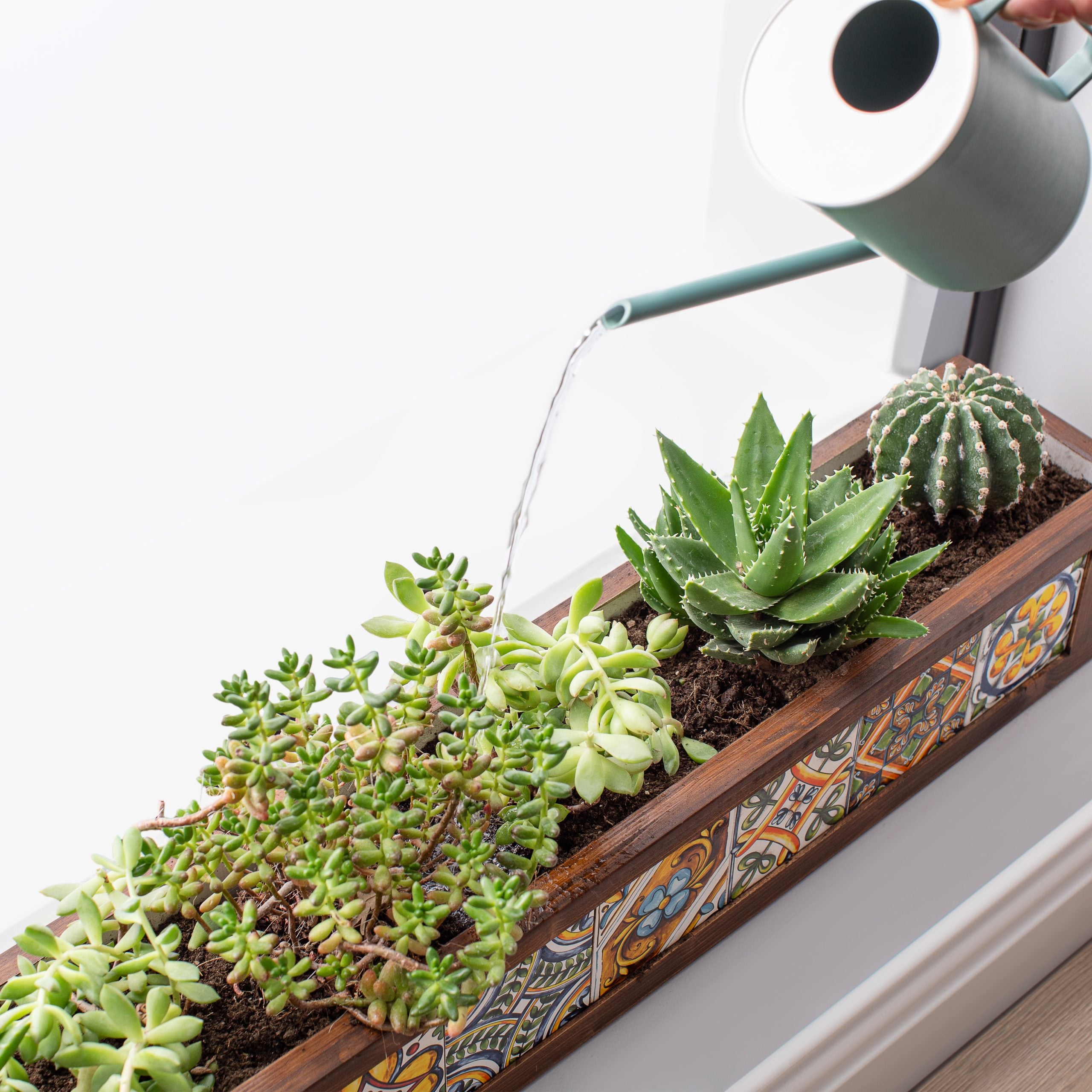 10 Handmade Mexican Tiled Wooden Flower Pots