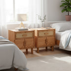 Oak Single Drawer and Cabinet Nightstand with Hazeran Cover Detail