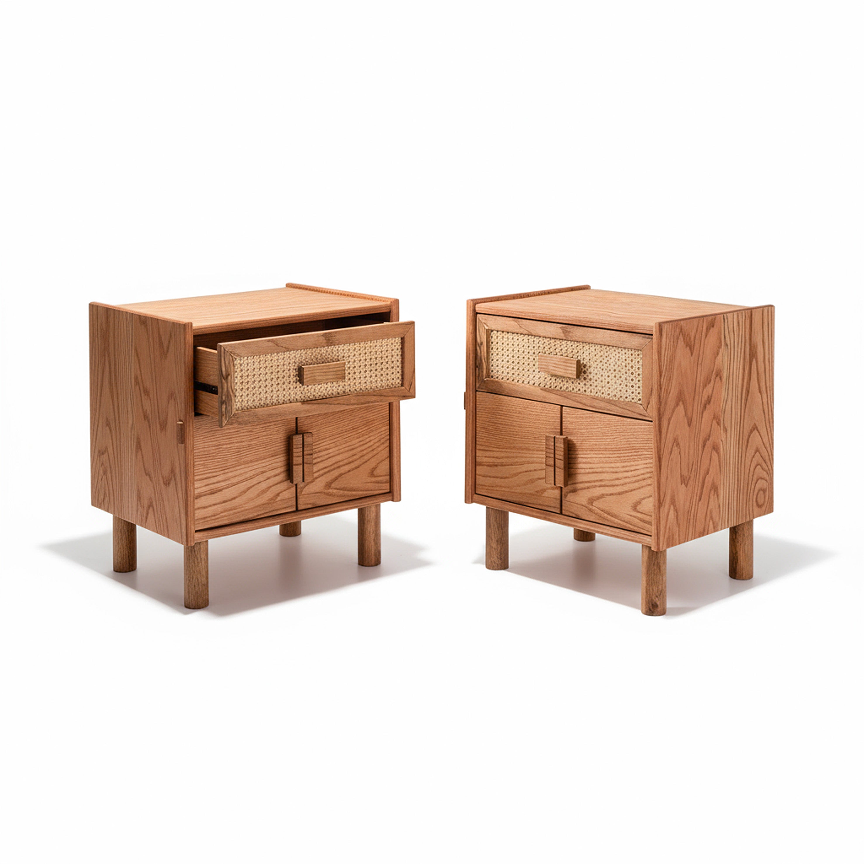 Oak Single Drawer and Cabinet Nightstand with Hazeran Cover Detail