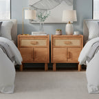 Oak Single Drawer and Cabinet Nightstand with Hazeran Cover Detail