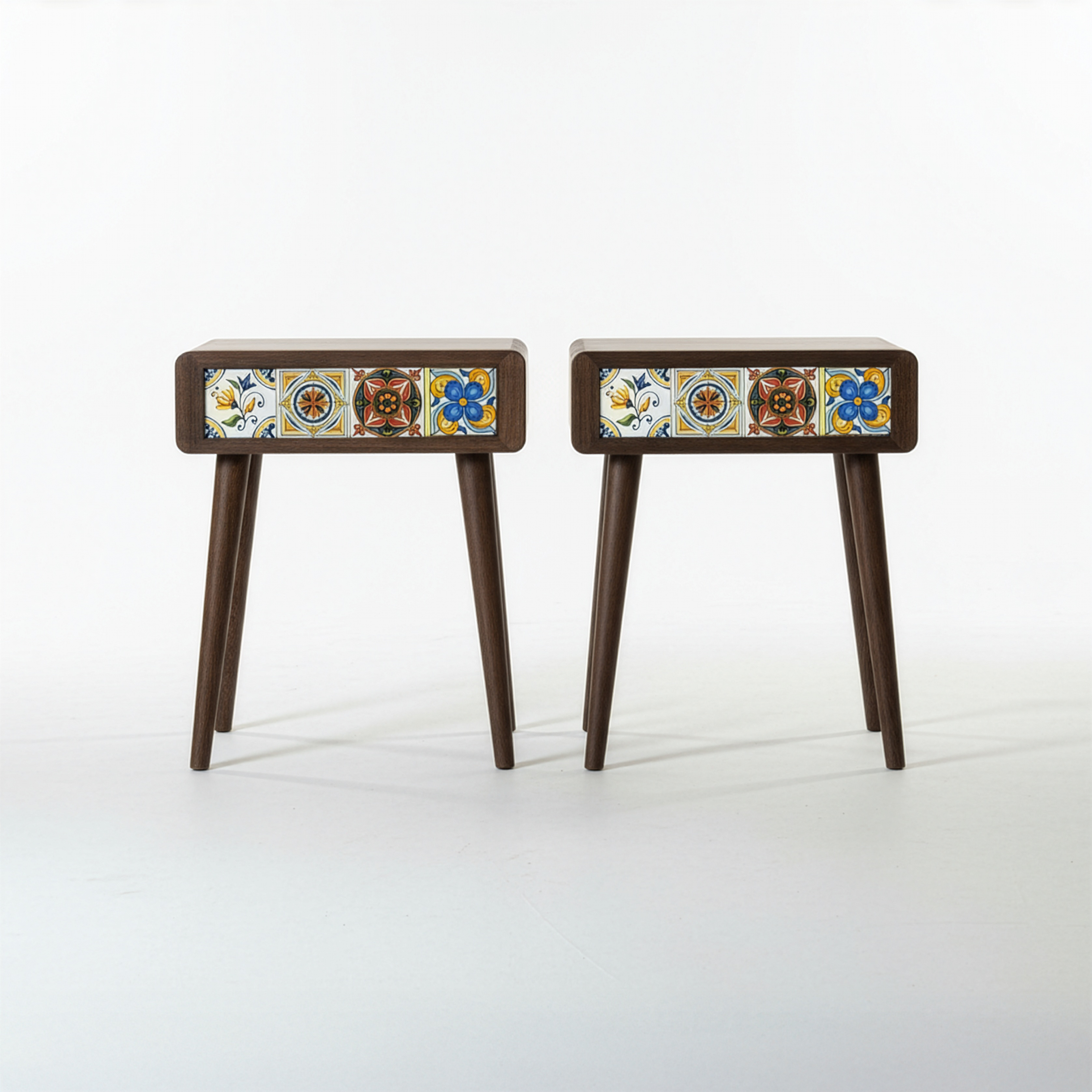 Mexican Tile Single Drawer Nightstand, Natural Beech