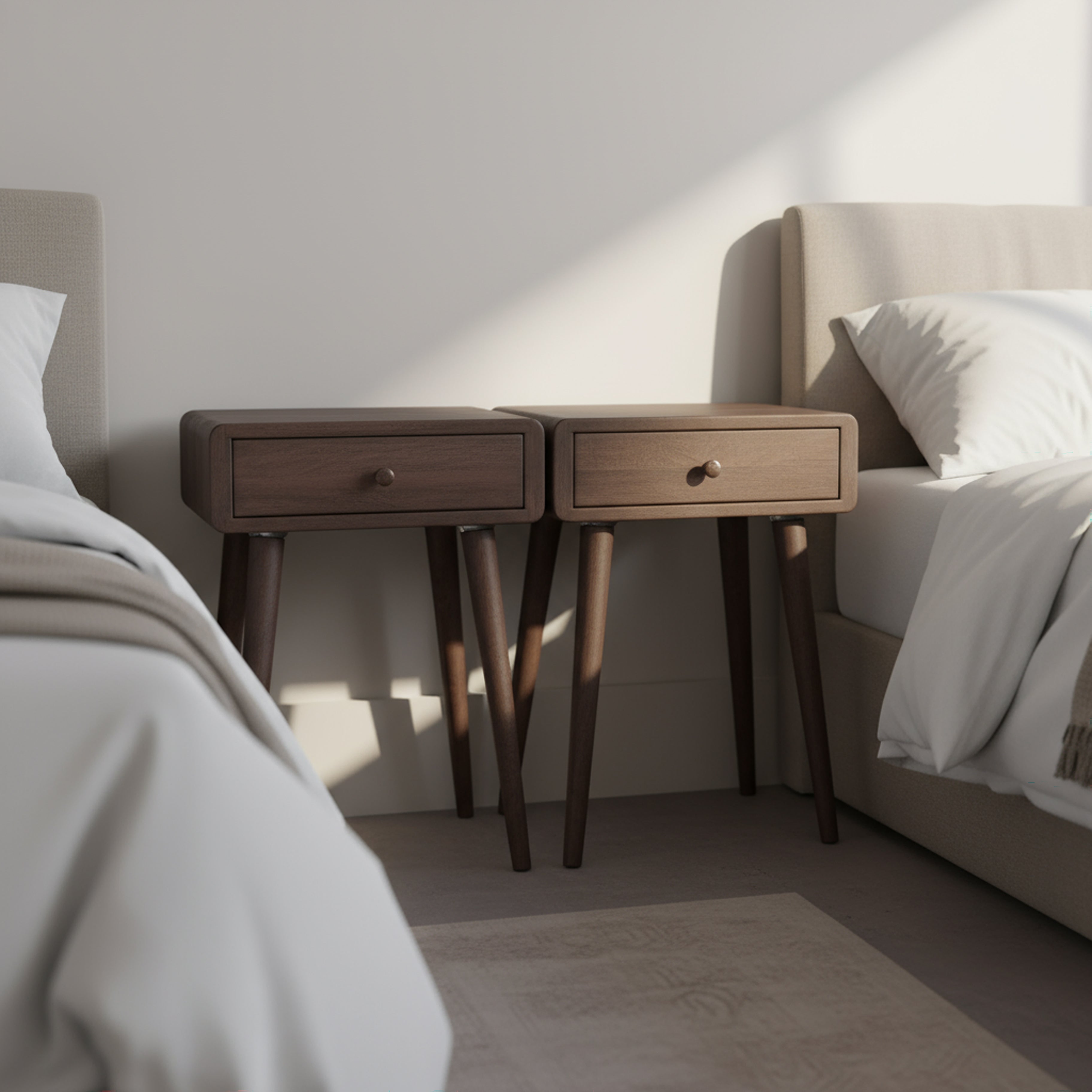 Beech Wood Single Drawer Nightstand, Natural Wood