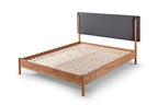 Wooden Bedstead and Fabric Headboard, Oak