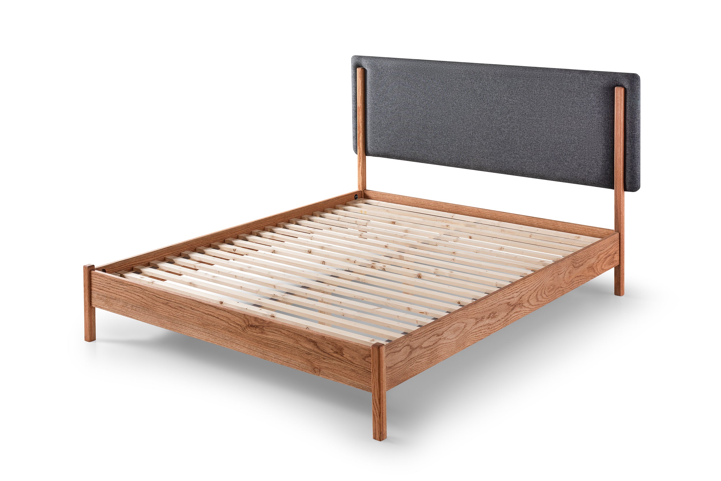 Wooden Bedstead and Fabric Headboard, Oak
