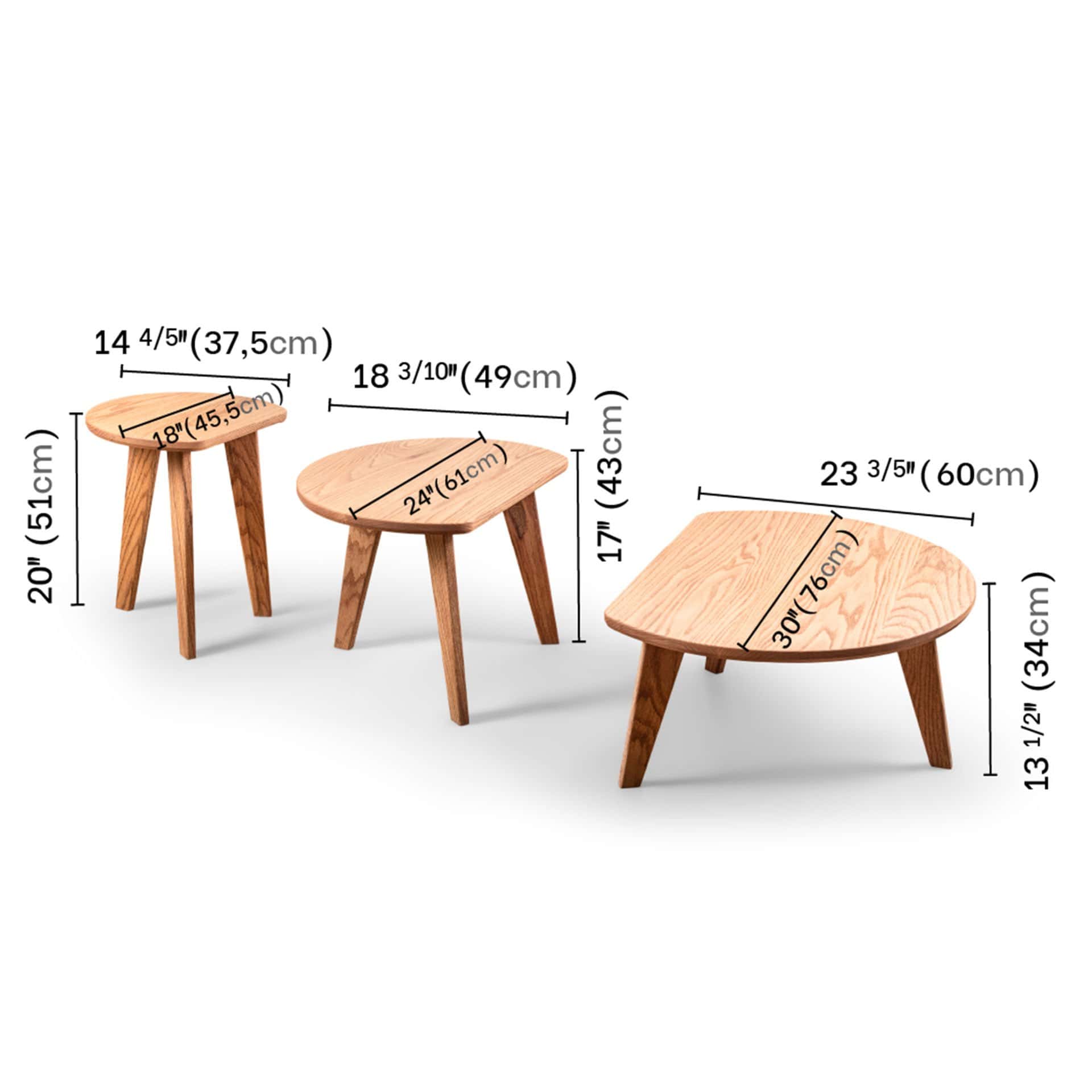 Handmade Oak Nesting Center Table Decorative Round Seat Service Tea Room Living Room Coffee Table - Oak 