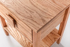 Oak Single Drawer and Shelf Nightstand with Square Handle Detail
