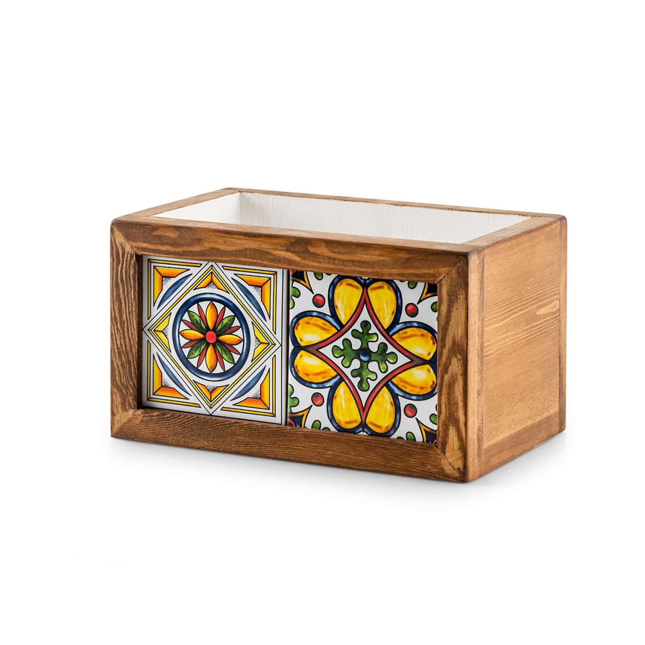 Mexican Tiled Wooden Flower Pot-2 Tiles