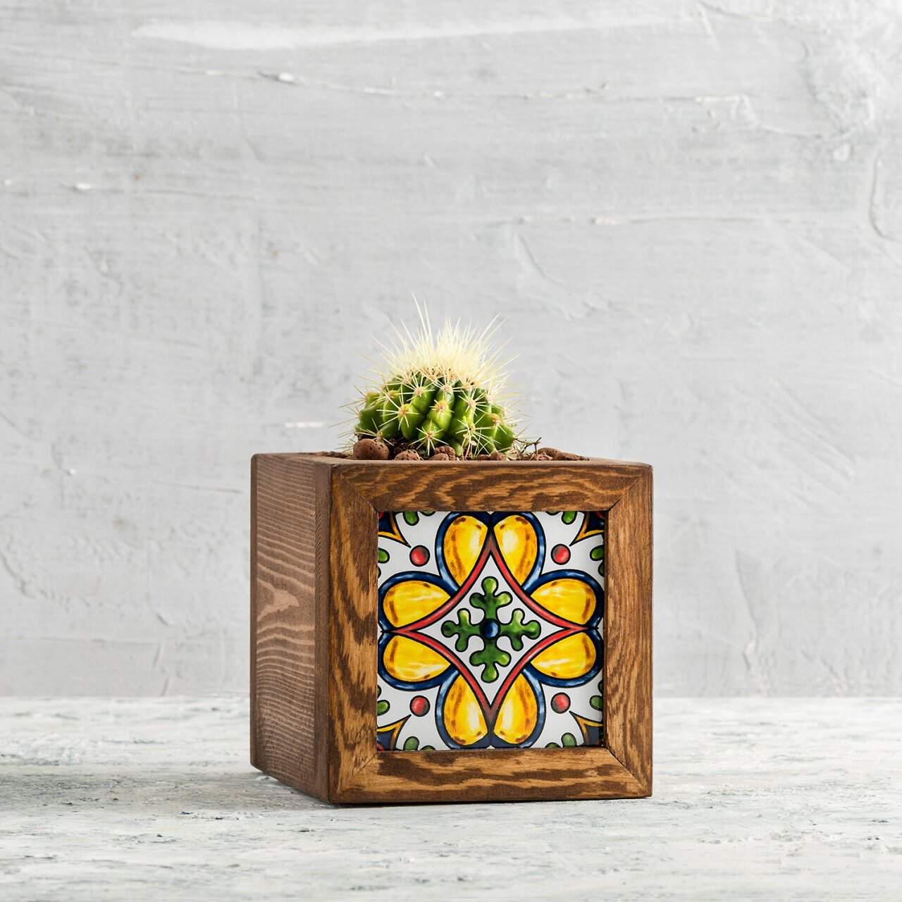 Mexican Tiled Wooden Flower Pot-1 Tiled