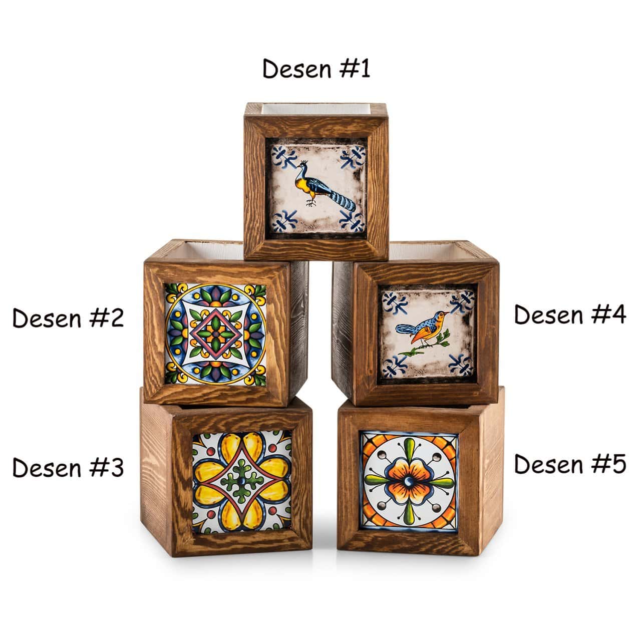 Mexican Tiled Wooden Flower Pot-1 Tiled