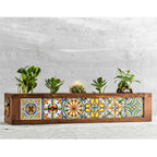 Handmade 6 Mexican Tile Decorative Modern Wooden Rectangular Quality Garden Balcony Flower Pot Planter
