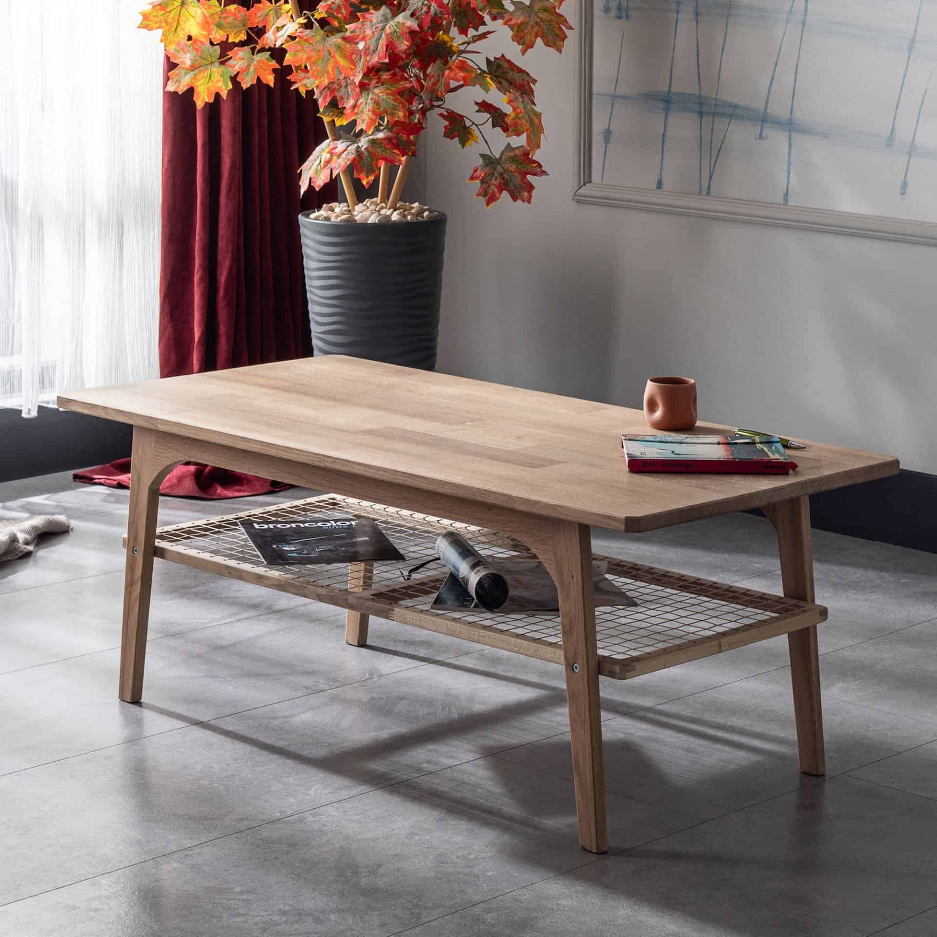 Handmade Oak Coffee Table with Natural Wood Shelves