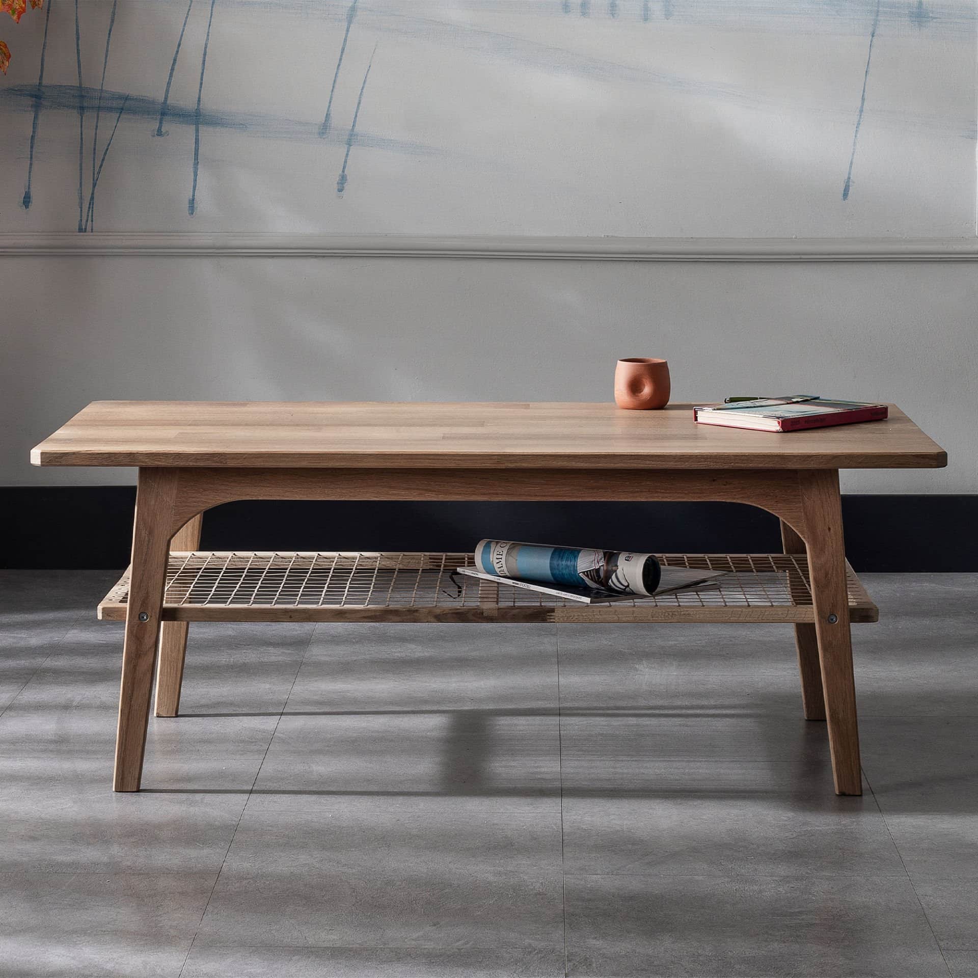Handmade Oak Coffee Table with Natural Wood Shelves
