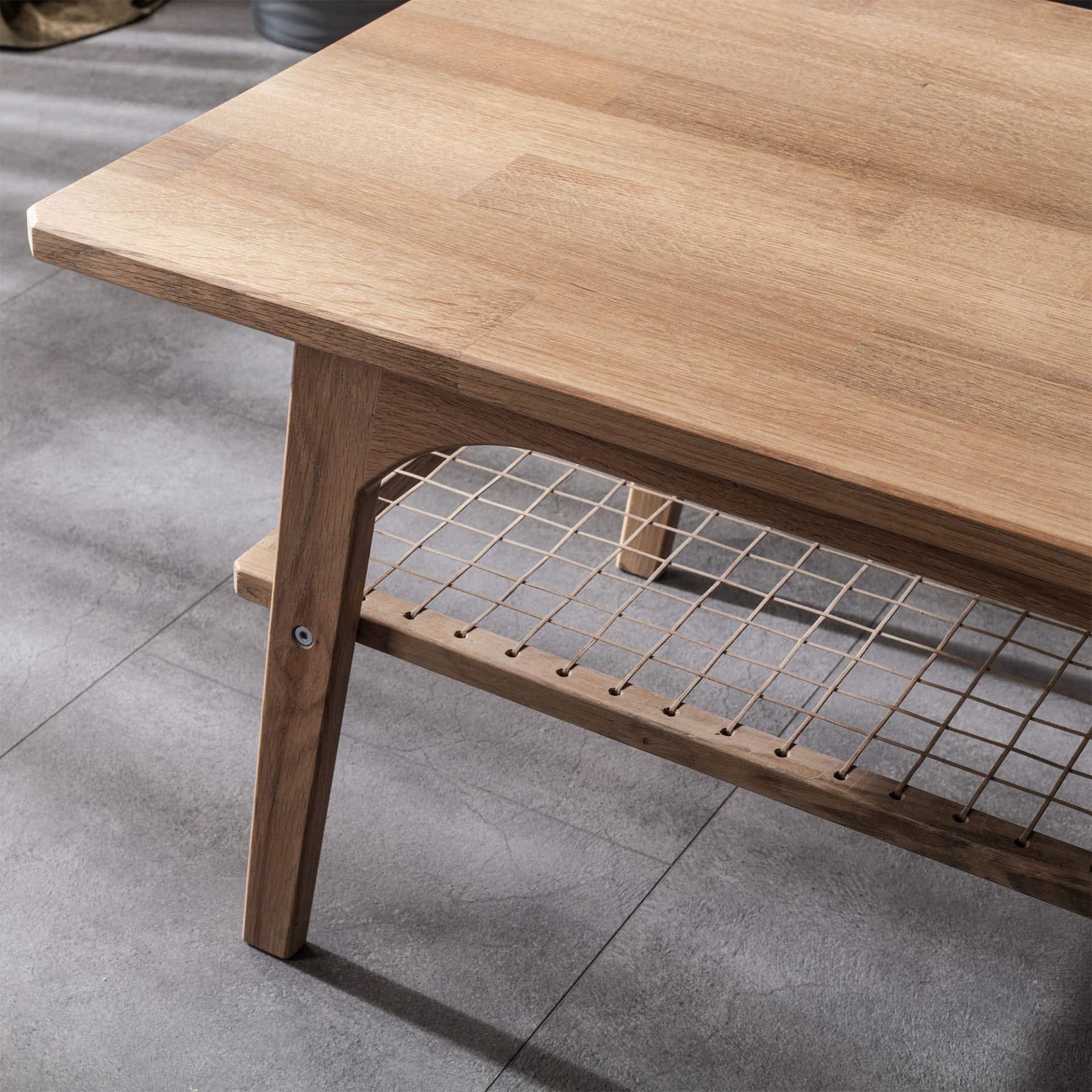 Handmade Oak Coffee Table with Natural Wood Shelves