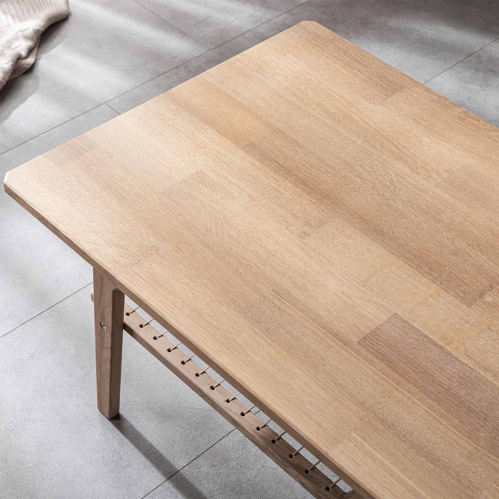 Handmade Oak Coffee Table with Natural Wood Shelves