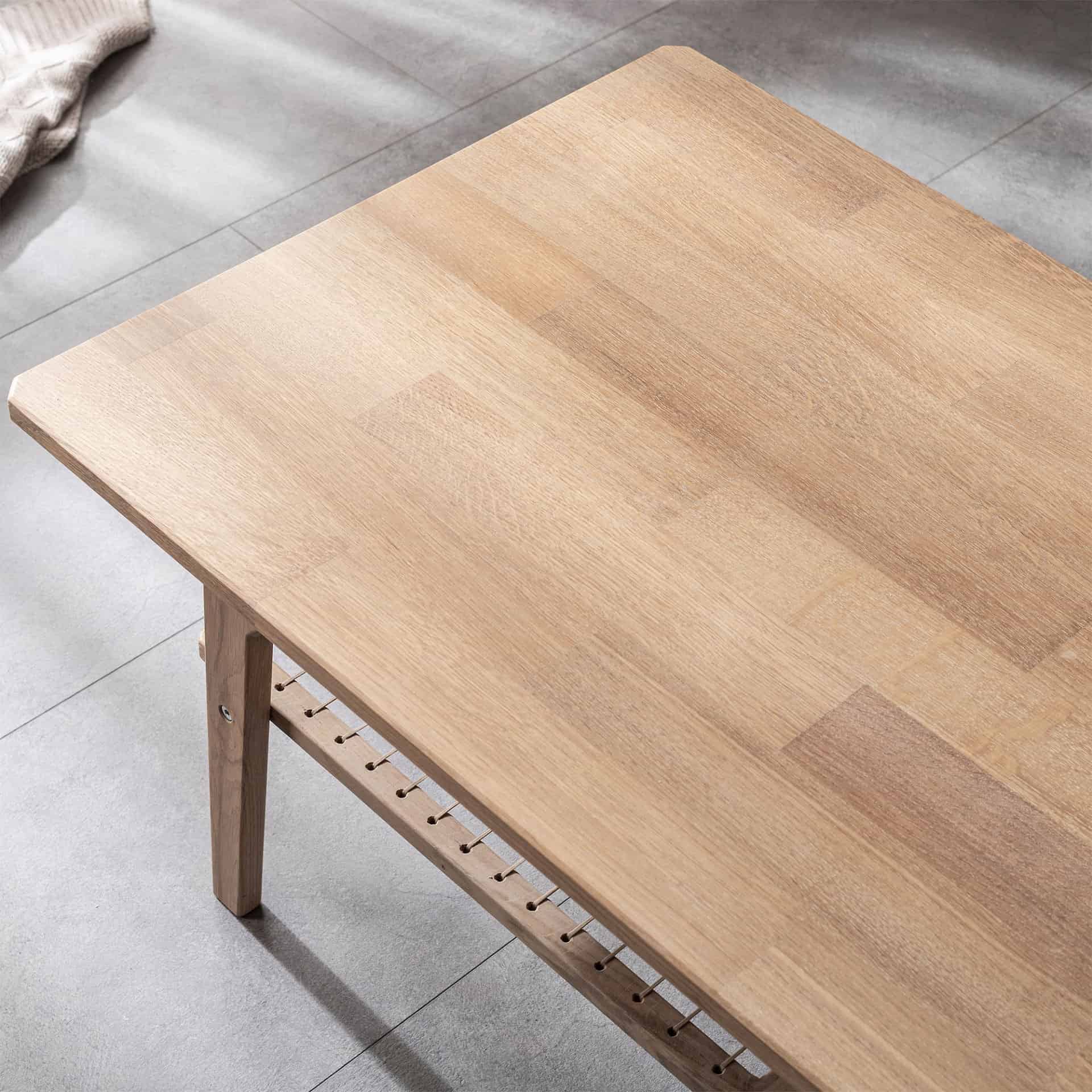 Handmade Oak Coffee Table with Natural Wood Shelves