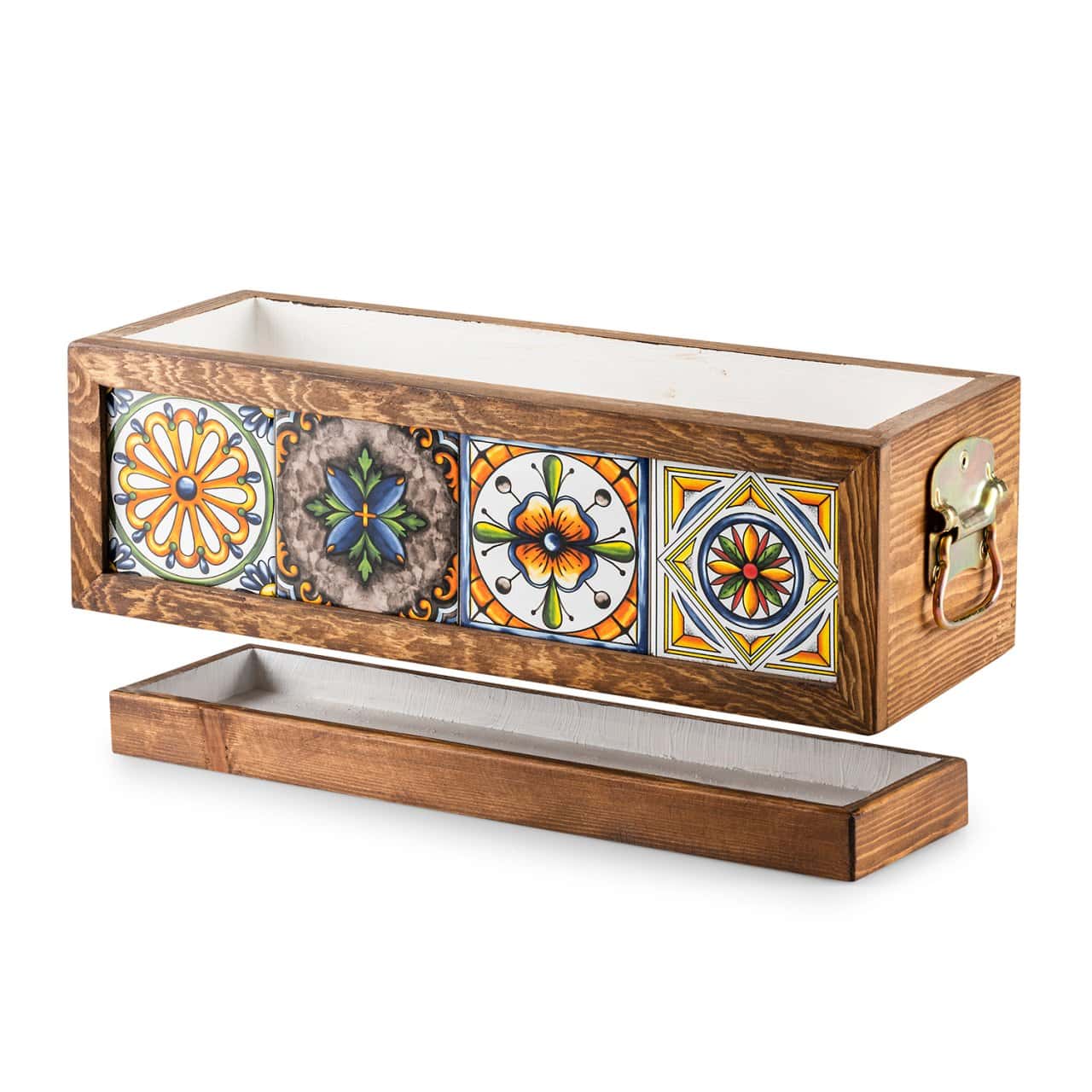 Mexican Tiled Wooden Flower Pot-4 Tiles