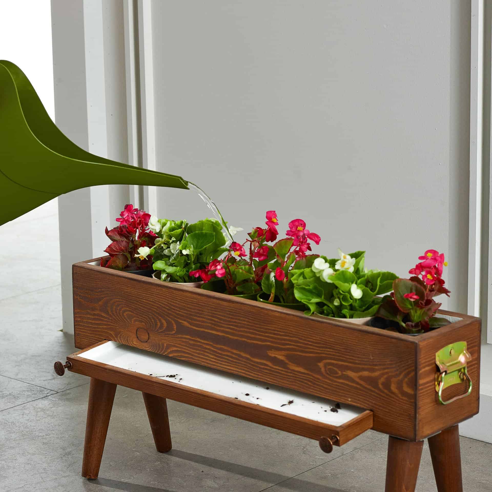 Handmade Standing 6 Tile Decorative Modern Wooden Rectangular Garden Balcony Flowerpot Planter Holder
