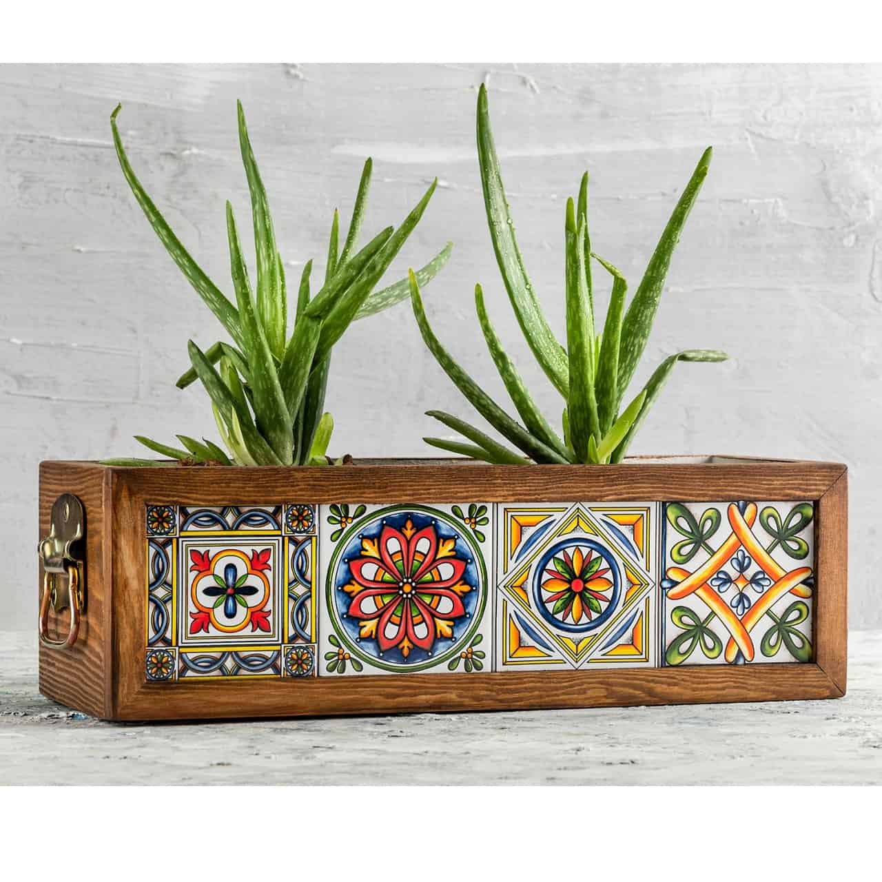 Mexican Tiled Wooden Flower Pot-4 Tiles