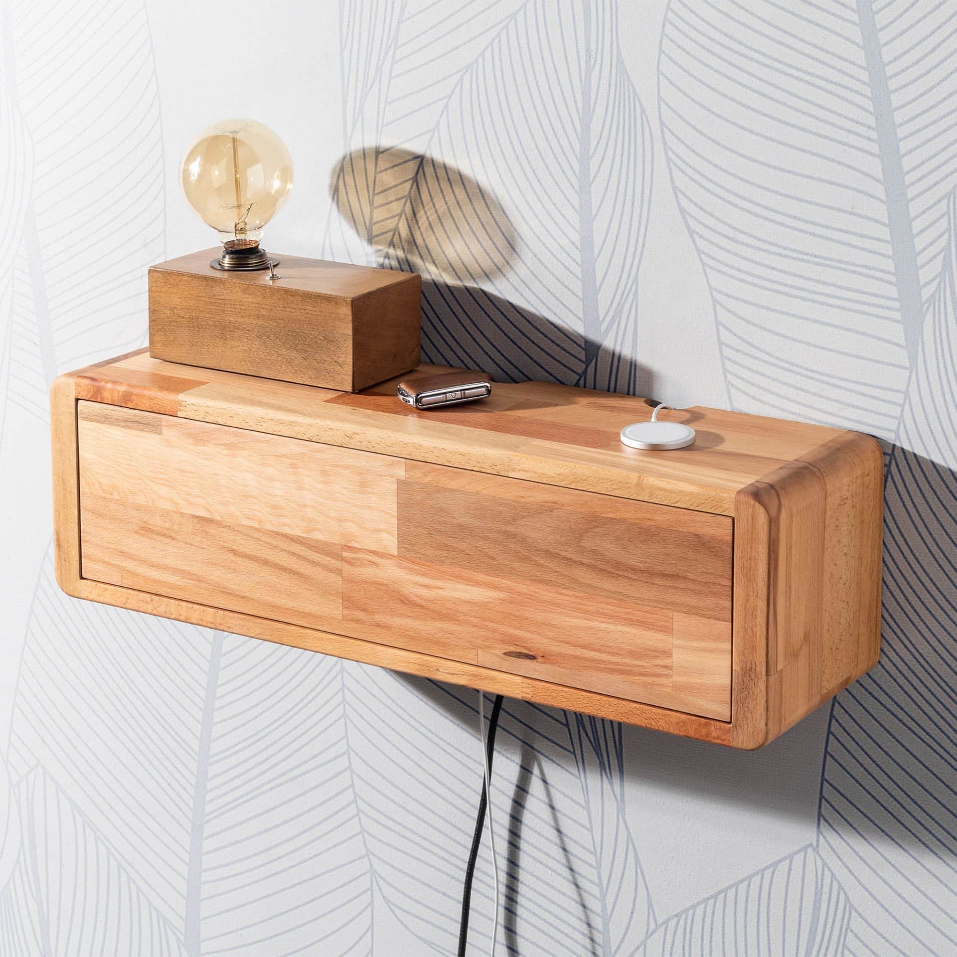 Natural Beech Light Brown, Wooden Decorative Design Wall Shelf Organizer with Cover Library Bookcase Bathroom and Kitchen - Light Color