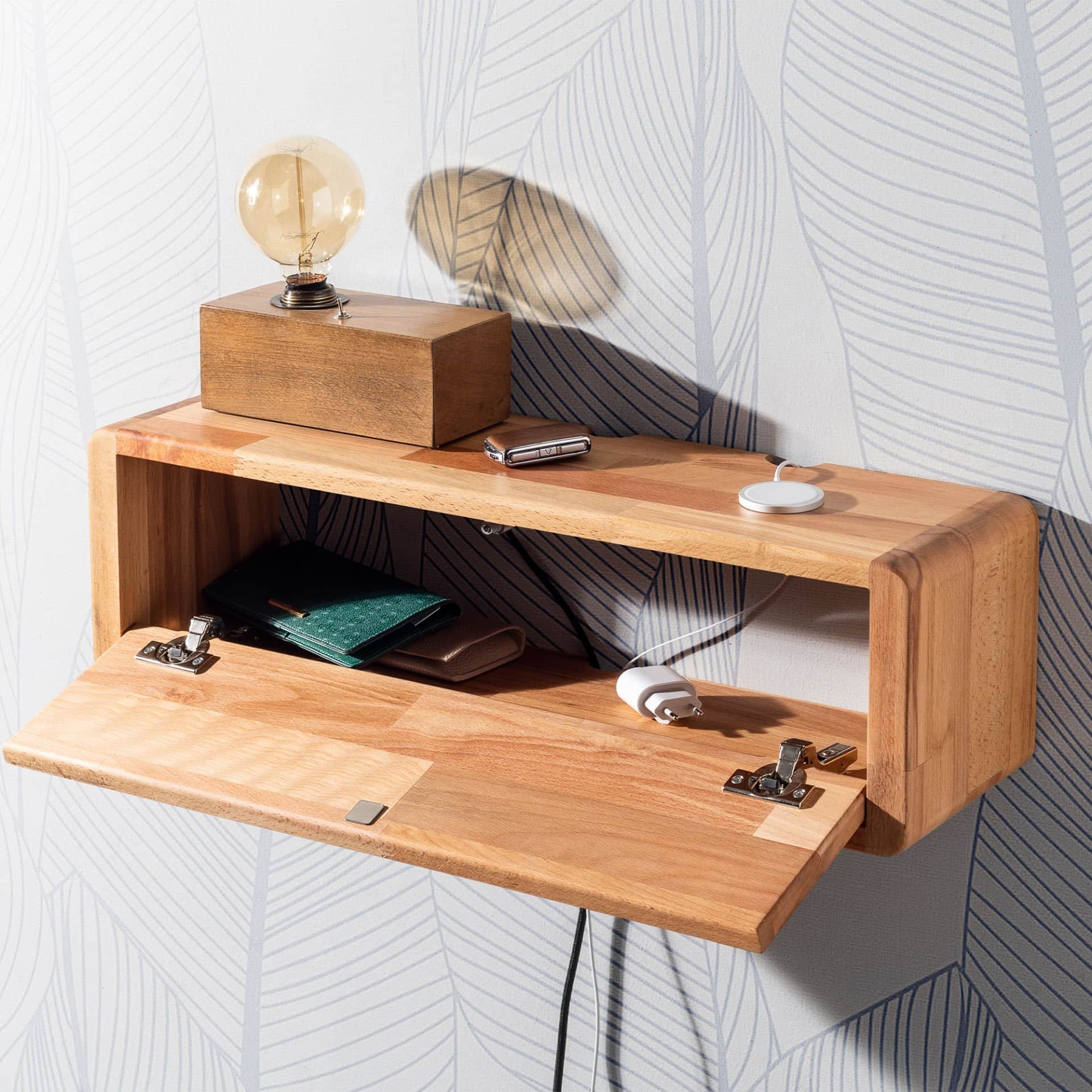 Natural Beech Light Brown, Wooden Decorative Design Wall Shelf Organizer with Cover Library Bookcase Bathroom and Kitchen - Light Color