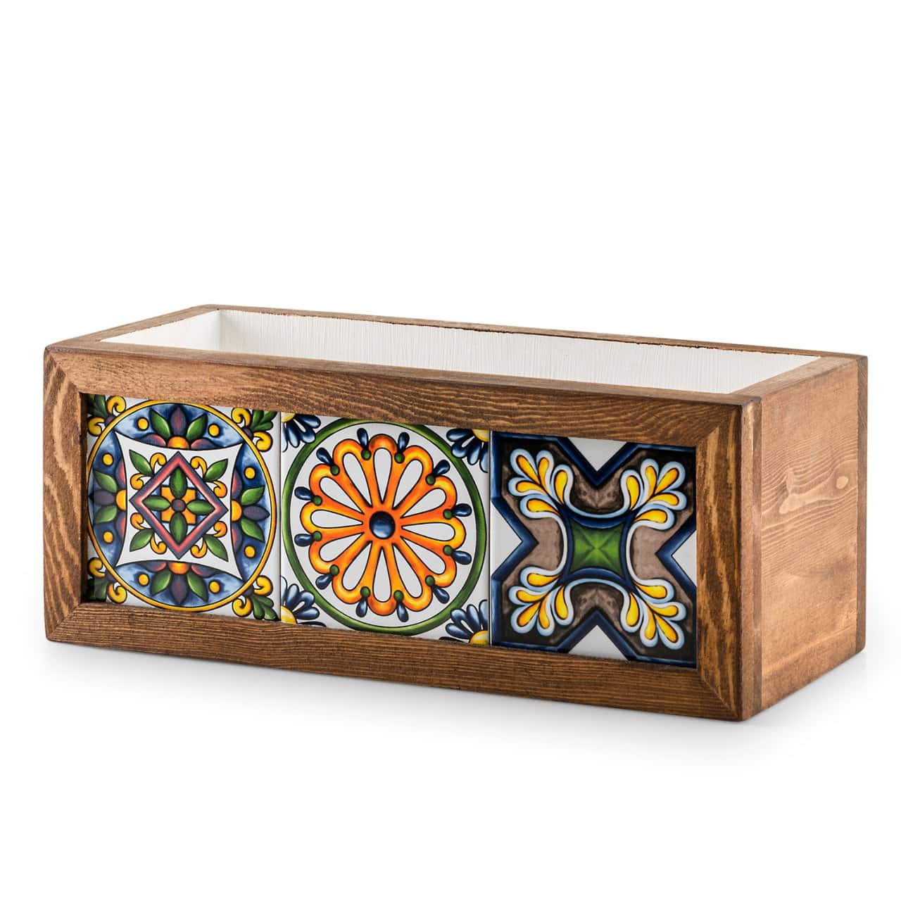 Mexican Tiled Wooden Flower Pot-3 Tiles