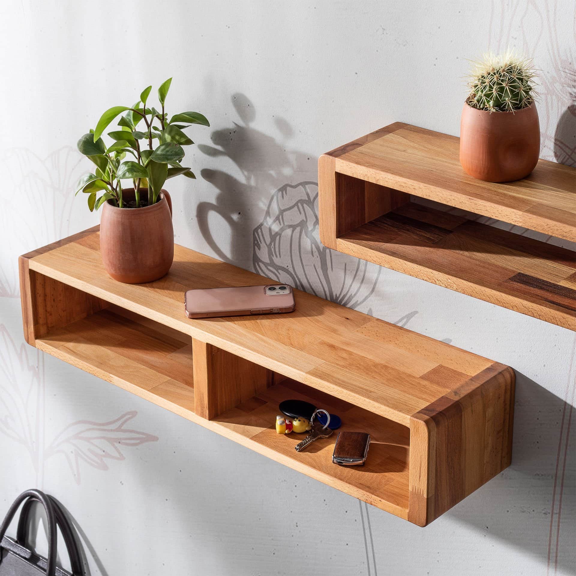 Wooden Decorative Design Wall Shelf Organizer Without Covers Library Bookcase Bathroom and Kitchen Large