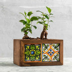 Mexican Tiled Wooden Flower Pot-2 Tiles