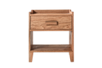 Oak Wood Nightstand with Single Drawer and Shelf, Top Shield Detail