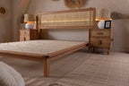 Wooden Bedstead and Hazeran Headboard, Oak