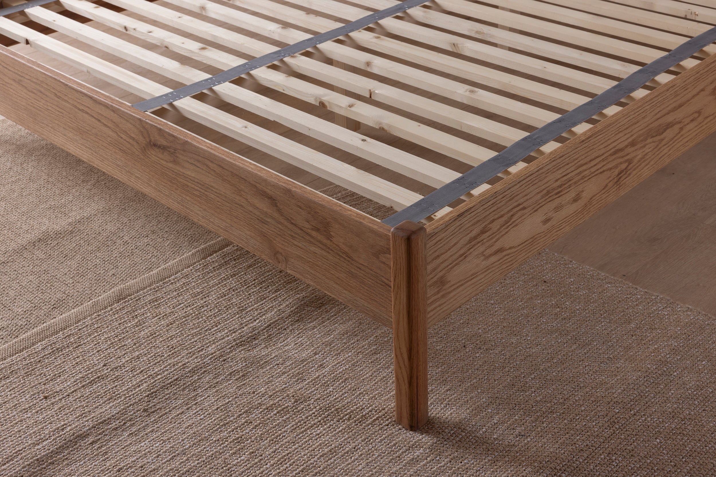 Wooden Bedstead and Fabric Headboard, Oak