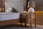 Oak Single Drawer and Shelf Nightstand with Square Handle Detail