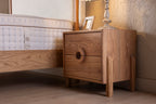 Oak Two-Drawer Nightstand with Round Handle Detail