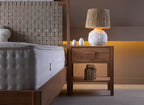 Oak Single Drawer and Shelf Nightstand with Square Handle Detail